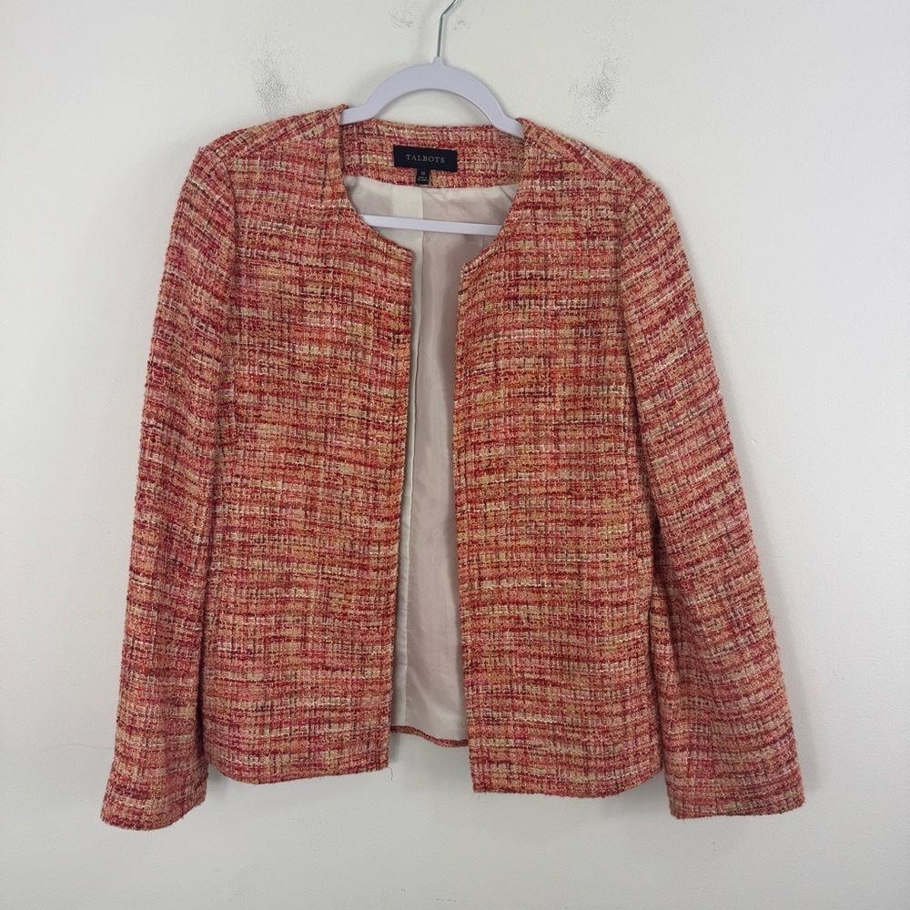 Talbots Women’s Tweed Blazer Jacket Orange Yellow Textured Career Work Size 10 - Picture 2 of 10